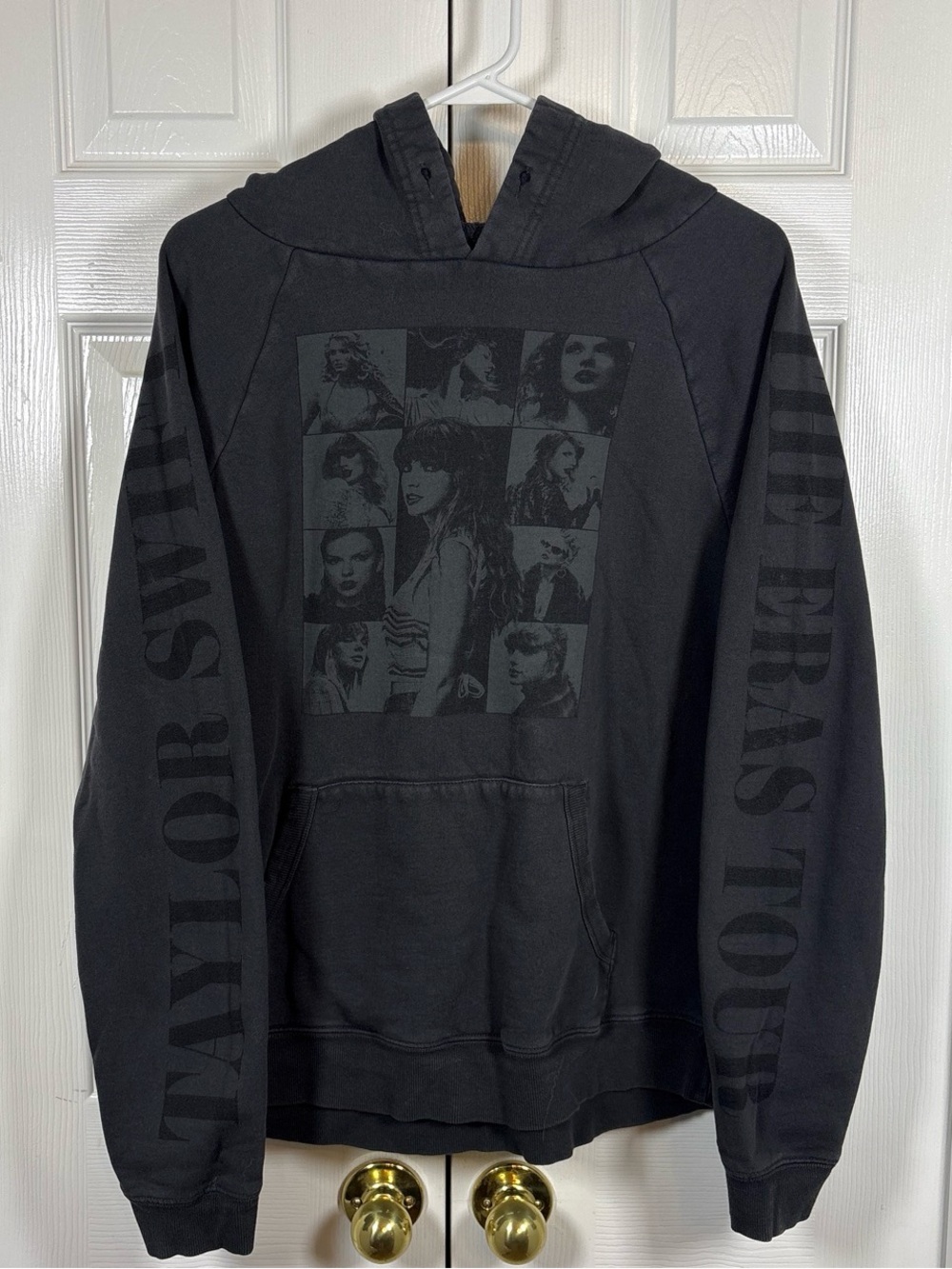 Taylor Swift Eras Tour Dark Grey Hoodie with Photo Collage and Sleeve Graphics